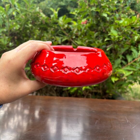 Vintage Bitossi Red Glazed Ceramic Ashtray Italian Mid Century Modern Pottery - Picture 7 of 14